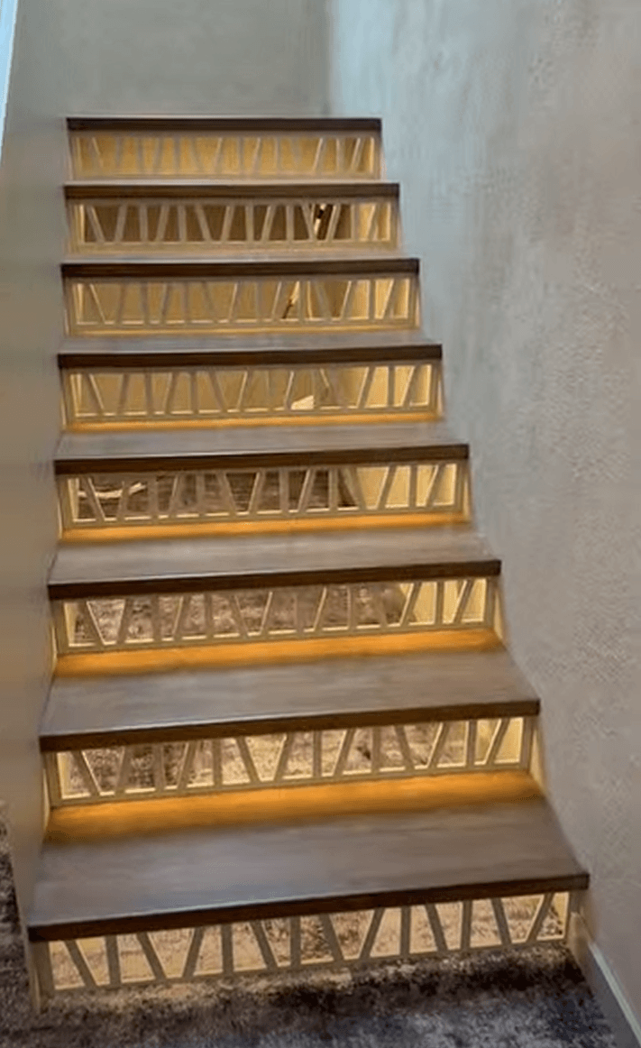 Steel staircase — openwork risers & LED