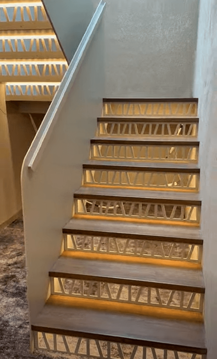 Steel staircase — openwork risers & LED